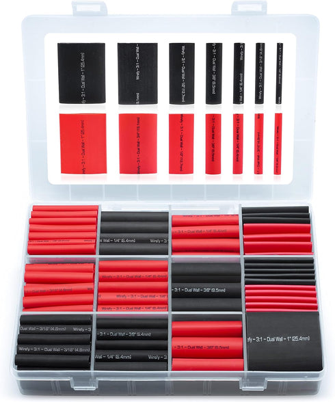 Wirefy Heat Shrink Tubing Kit - 3:1 Ratio Adhesive Lined, a resistant Shrink Wrap - Automotive Industrial Heat-Shrink Tubing - Black, Red - 200 PC...